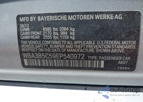 2014 BMW 328I xDrive из США, поврежденный, VIN WBA3B5C59EP540972